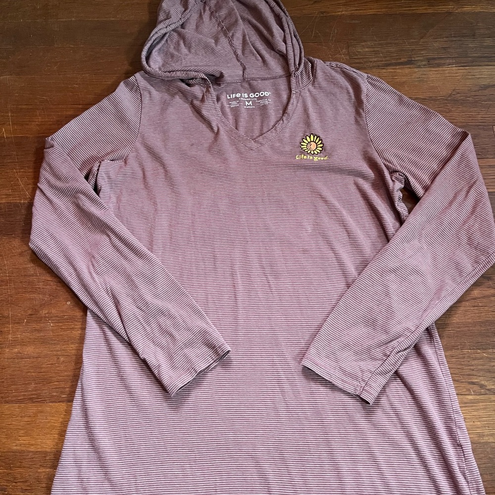 Life Is Good Maroon Hoodie with Sunflower Accent